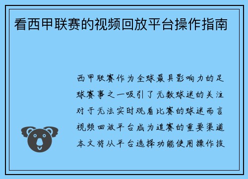 看西甲联赛的视频回放平台操作指南